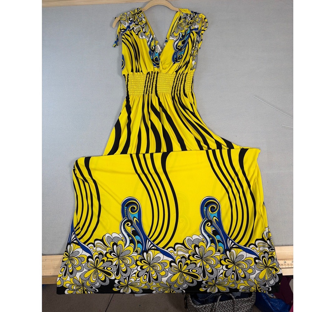 Jon & Anna New York Yellow Floral Stripe Smocked Maxi‎ Dress Womens 2X Boho Gown